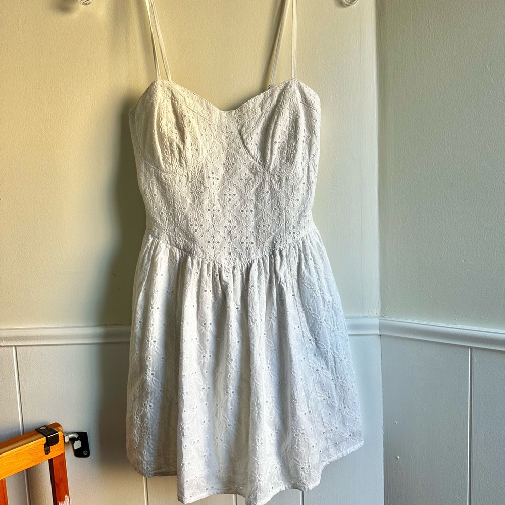 American Eagle Eyelet Corset Top Smocked Back Mini Dress Women’s Size XS